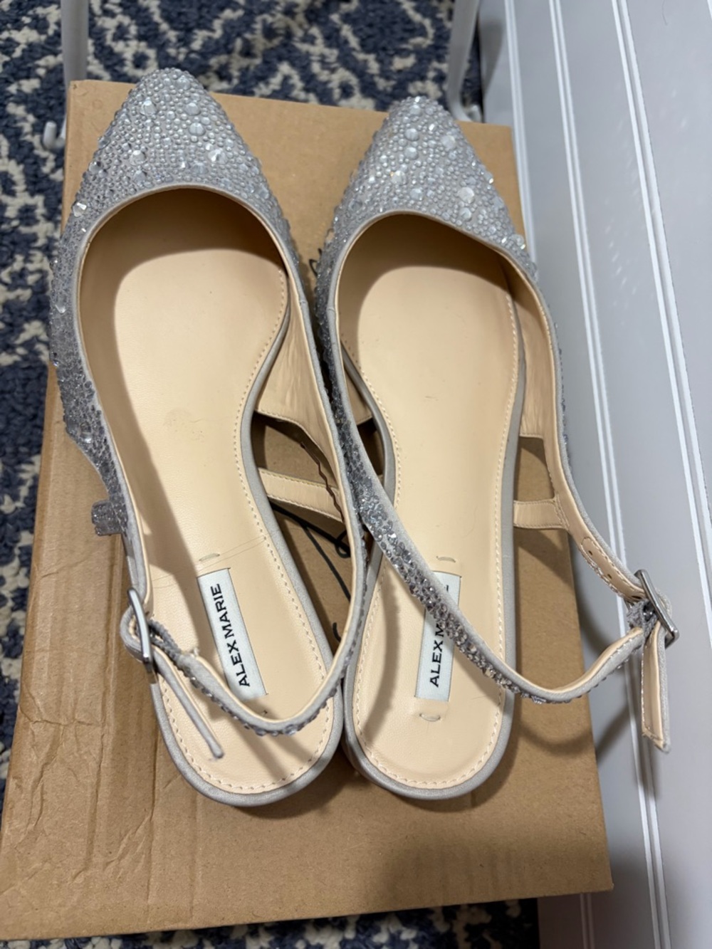 Alex Marie Silver Crystal-Embellished Pointed Slingback Flats - Picture 4 of 8
